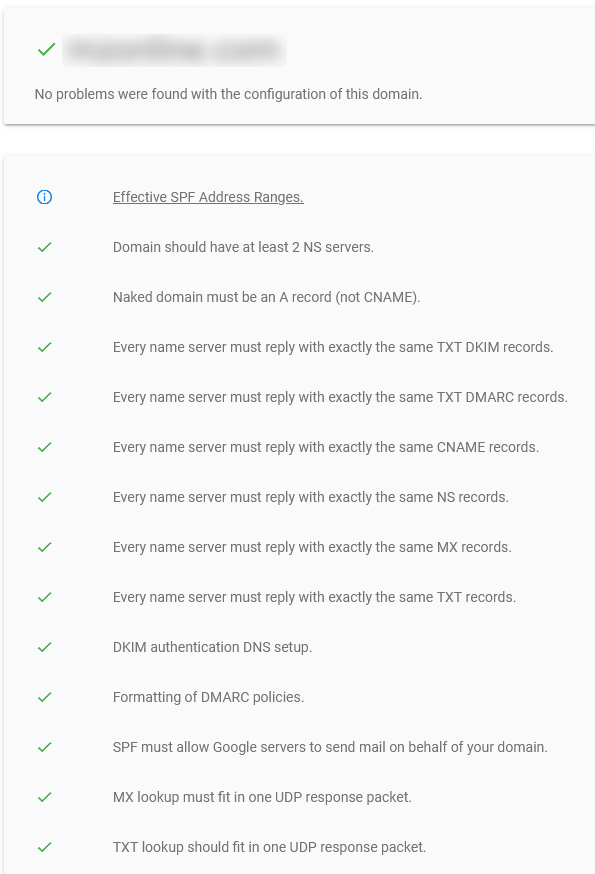 Google MX Checking Tool output